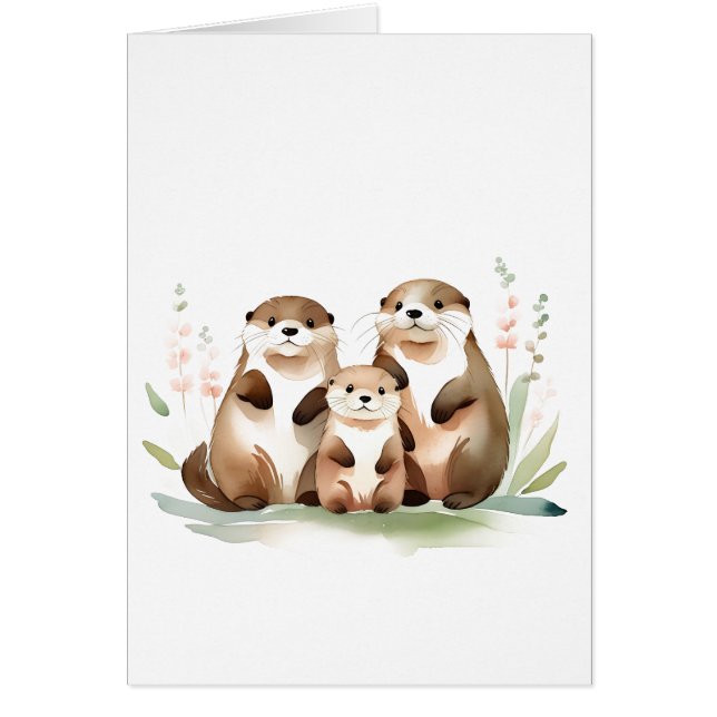 Adorable Otter Family With Flowers All Occasions (Front)