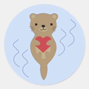 Adorable Otter Hugging a Heart Classic Round Sticker