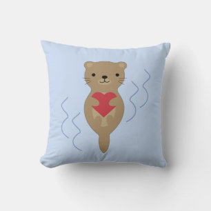 Adorable Otter Hugging a Heart Cushion