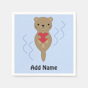 Adorable Otter Hugging a Heart Napkin