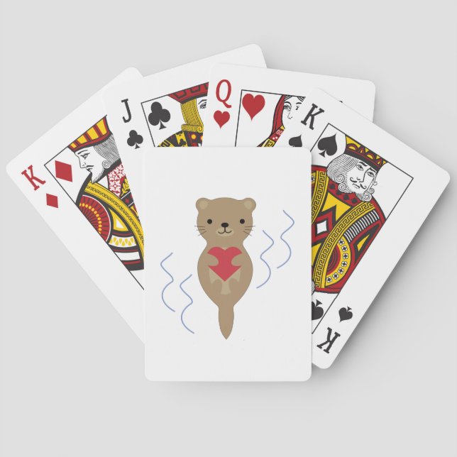 Adorable Otter Hugging a Heart Playing Cards (Back)