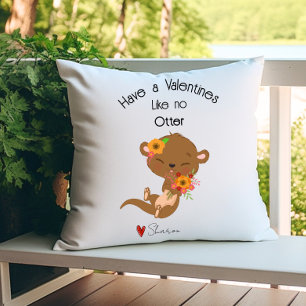 Adorable Otter Love Custom Valentine Throw Pillow