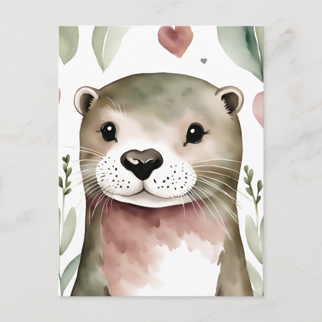 Adorable Otter Watercolor Postcard (Front)