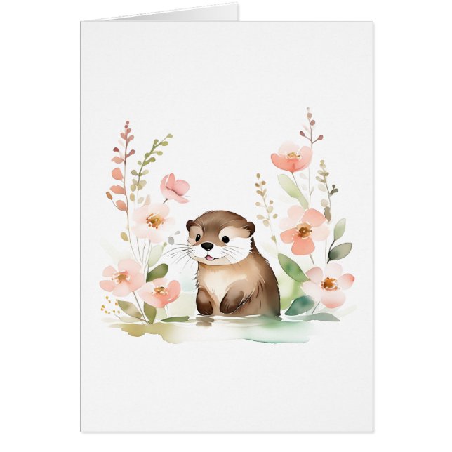 Adorable Otter With Flowers All Occasions (Front)