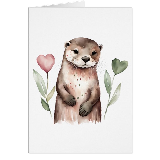 Adorable Otter With Heart Flowers (Front)