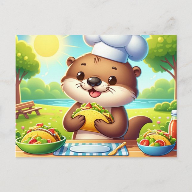 Adorable Otter With Tacos Postcard (Front)