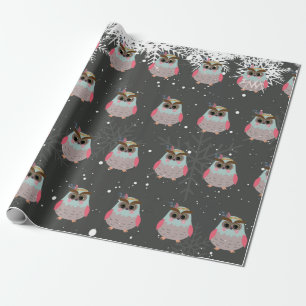 Adorable Owl and Snowflakes Christmas Wrapping Paper