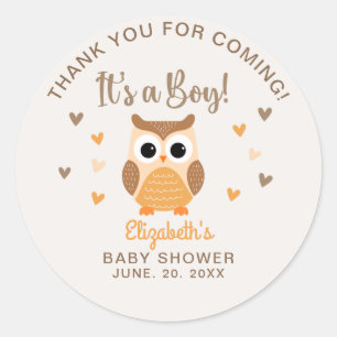 Adorable Owl Baby Shower Boy Boho Classic Round Sticker