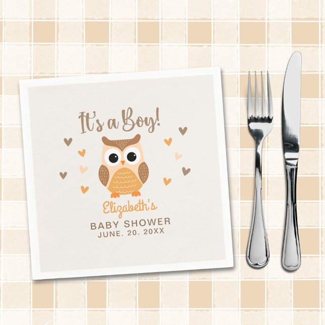 Adorable Owl Baby Shower Boy Napkin (Creator Uploaded)