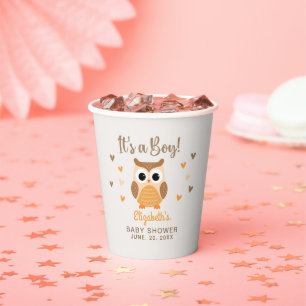 Adorable Owl Baby Shower Boy Paper Cups