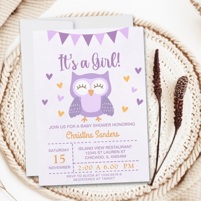 Adorable Owl Baby Shower Girl – It's a Girl' Invitation (Creator Uploaded)