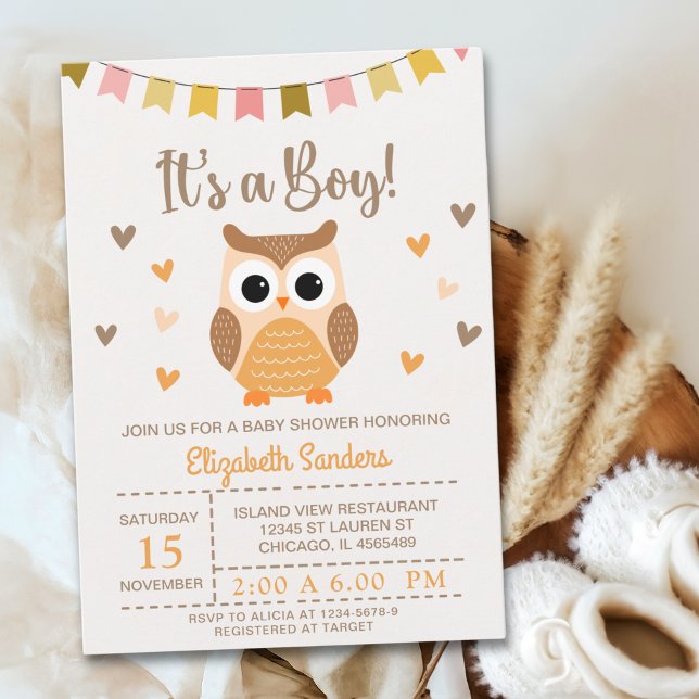 Adorable Owl Baby Shower Invitation – 'It's a Boy' (Creator Uploaded)