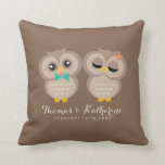 Adorable Owl Couple Cushion<br><div class="desc">Custom throw pillow features an adorable vector illustration two cute owls.</div>