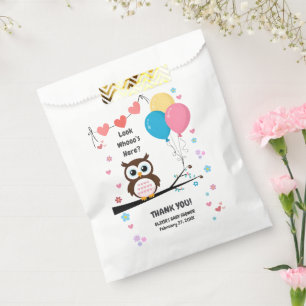 Adorable Owl with Balloons & Hearts Baby Shower Favour Bag