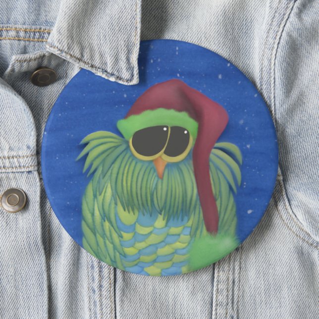 Adorable Owl with Santa Hat 6 Cm Round Badge (In Situ)
