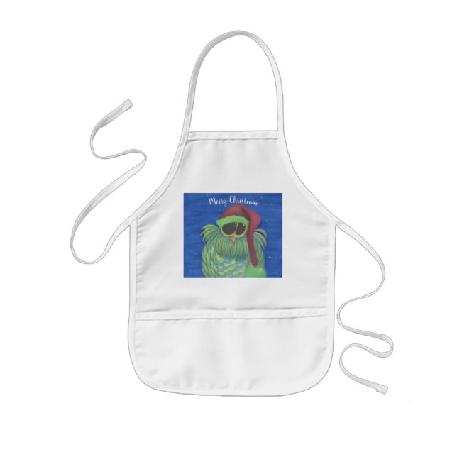 Adorable Owl with Santa Hat Kids' Apron (Front)