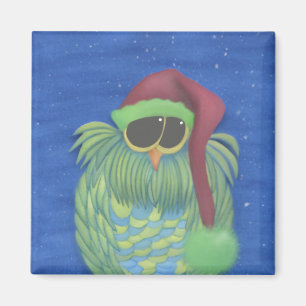 Adorable Owl with Santa Hat Magnet