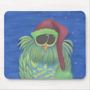 Adorable Owl with Santa Hat Mouse Pad