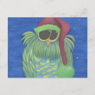 Adorable Owl with Santa Hat Postcard