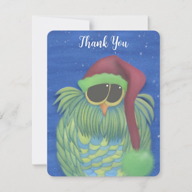 Adorable Owl with Santa Hat Thank You Card (Front)