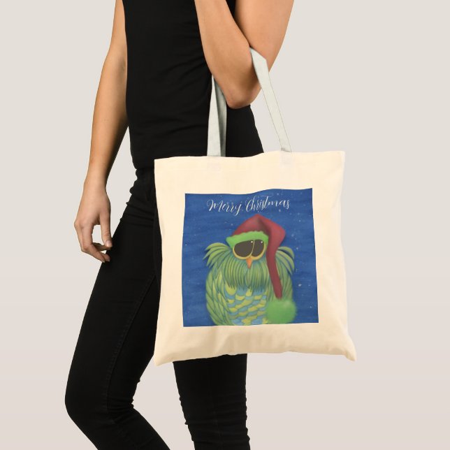 Adorable Owl with Santa Hat Tote Bag (Front (Product))