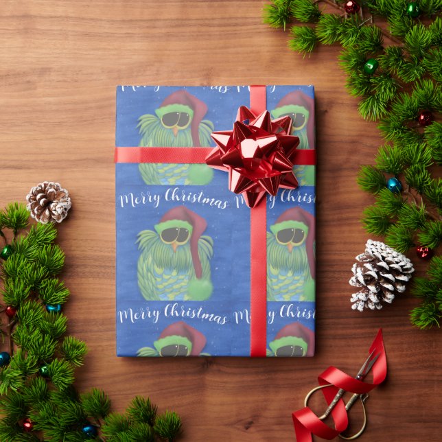 Adorable Owl with Santa Hat Wrapping Paper (Holiday Gift)