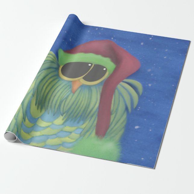 Adorable Owl with Santa Hat Wrapping Paper (Unrolled)