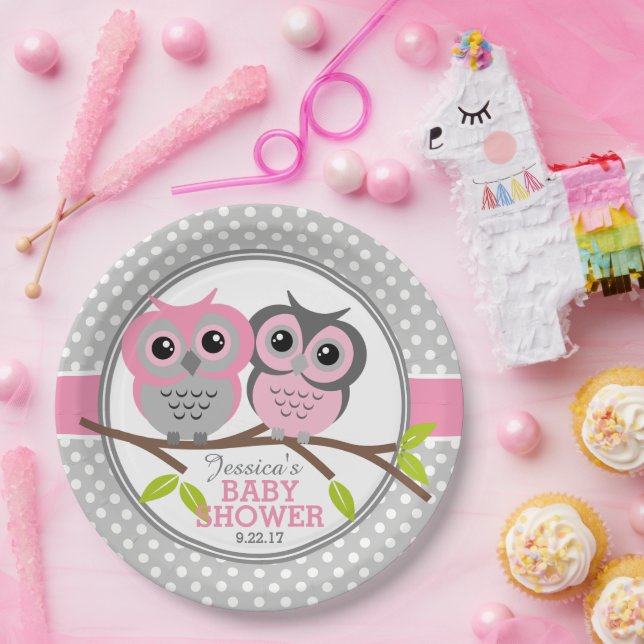 Adorable Owls Baby Shower Paper Plate (Party)
