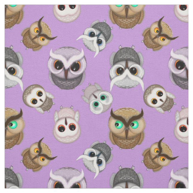 Adorable Owls on Purple Pattern Fabric (Swatch)