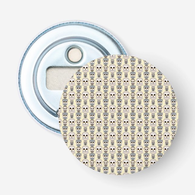 Adorable Owls Pattern on Light Yellow Background Bottle Opener (Front)
