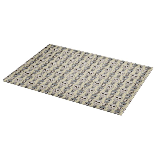 Adorable Owls Pattern on Light Yellow Background Cutting Board (Corner)