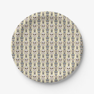 Adorable Owls Pattern on Light Yellow Background Paper Plate