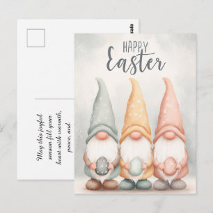 Adorable painted cartoon gnomes celebrating Easter Postcard