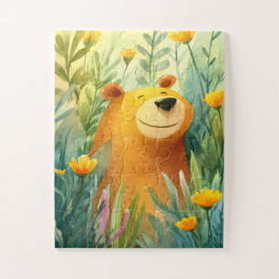Adorable painted illustration of a cute bear jigsaw puzzle