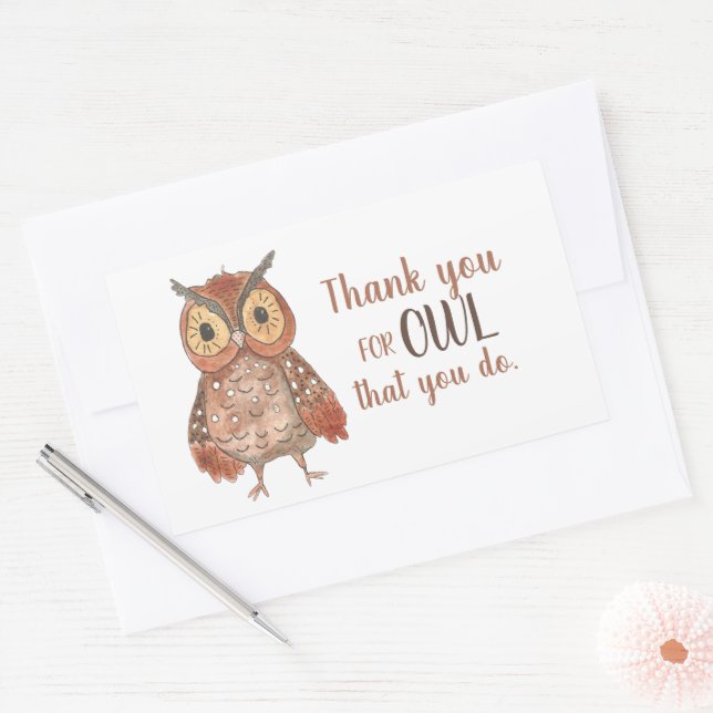Adorable Painted Owl with Heart Thank You Rectangular Sticker (Envelope)