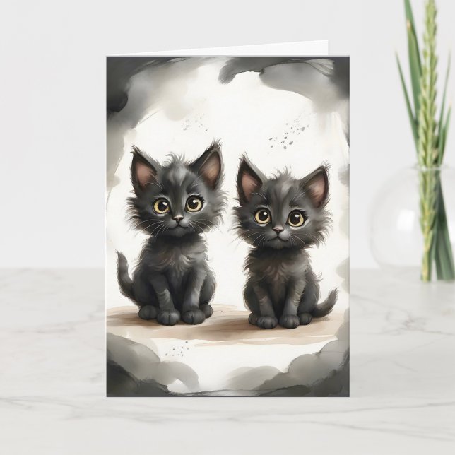 Adorable Pair of Black Kitties Portrait Blank Card (Front)