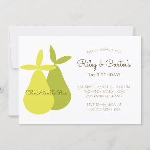 Adorable Pair Twins Birthday Yellow Green Pears Invitation