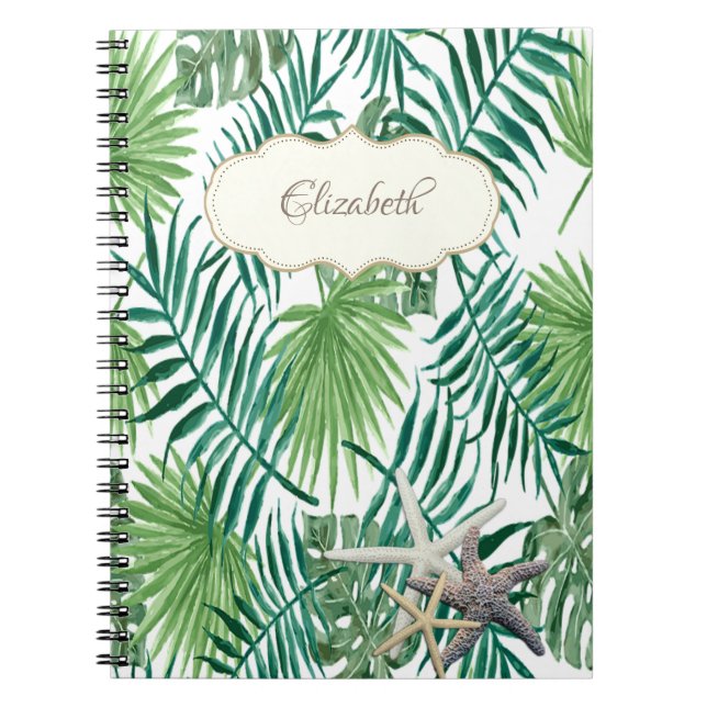 Adorable Palm Leaf ,Starfish ,Personalised Notebook (Front)