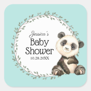 Adorable Panda Bear Baby Shower Square Sticker