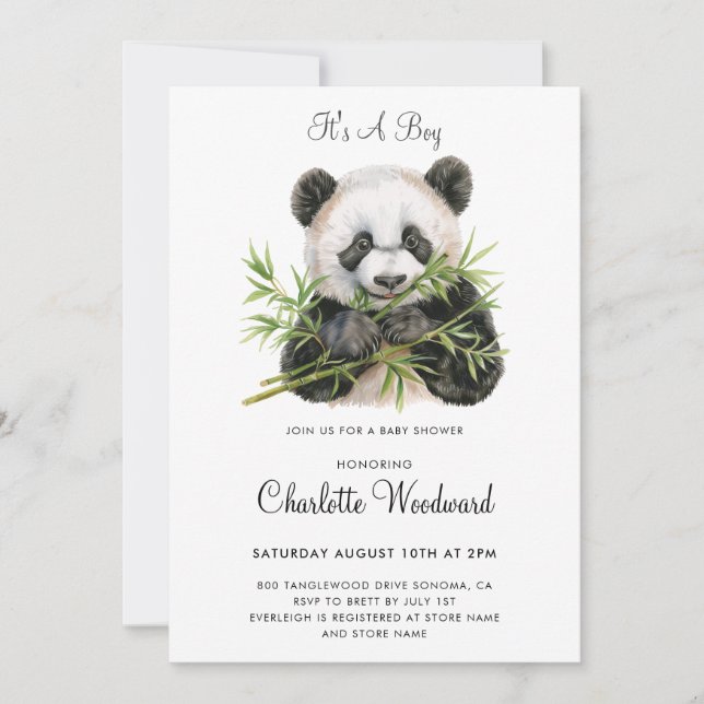 Adorable Panda Bear Boy Baby Shower Invitation (Front)