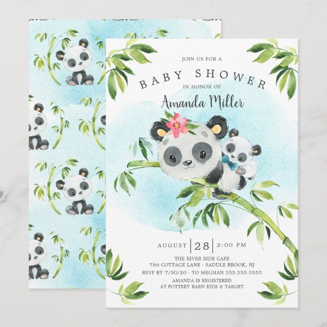 Adorable Panda Bear Boys Baby Shower Invitation (Front/Back)
