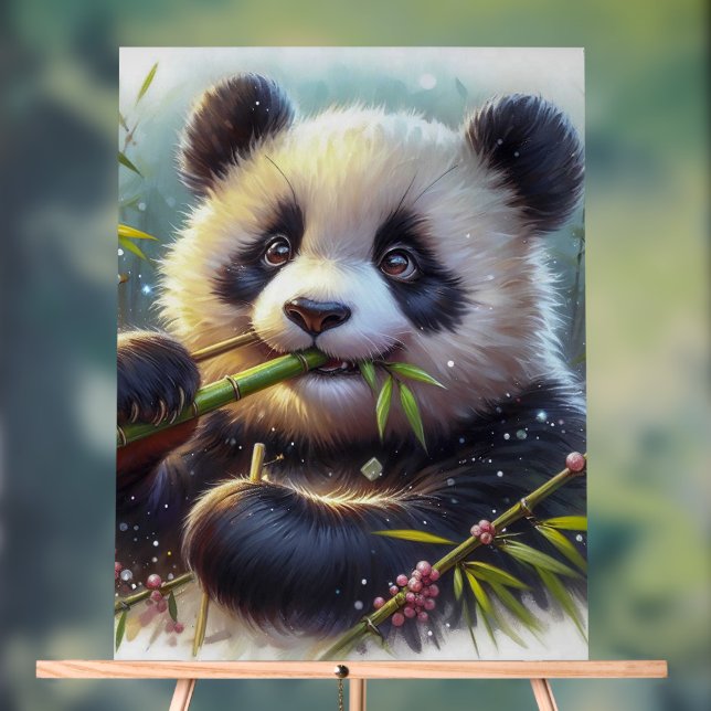 Adorable Panda Bear Eating Bamboo Acrylic Sign (Neutral)