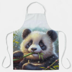 Adorable Panda Bear Eating Bamboo Apron