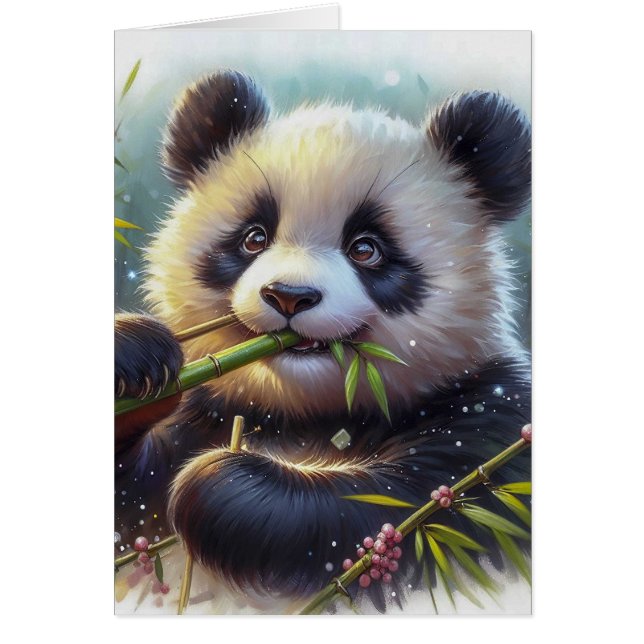 Adorable Panda Bear Eating Bamboo Blank Inside (Front)