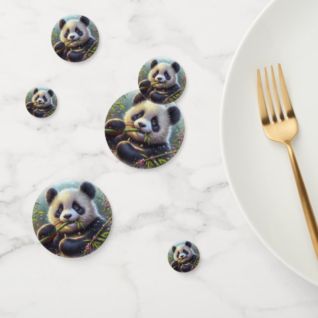 Adorable Panda Bear Eating Bamboo Confetti (Group)