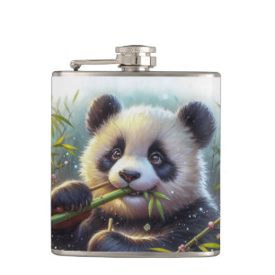 Adorable Panda Bear Eating Bamboo Hip Flask