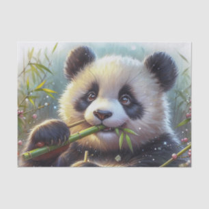 Adorable Panda Bear Eating Bamboo Tissue Paper
