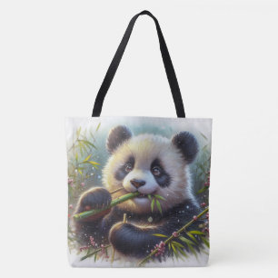 Adorable Panda Bear Eating Bamboo Tote Bag
