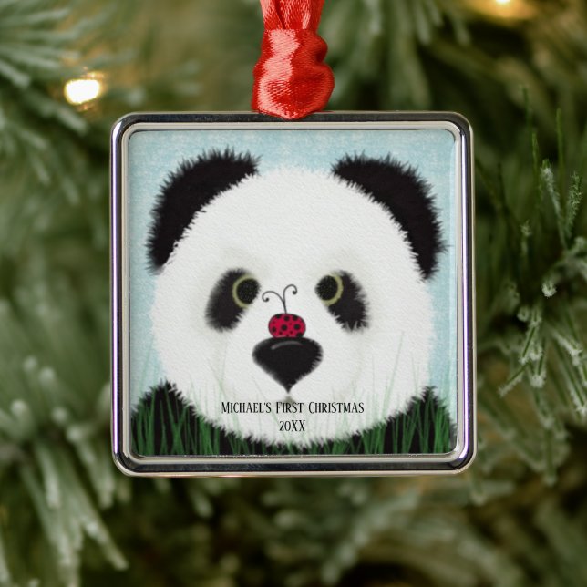 Adorable Panda Bear Metal Ornament (Tree)
