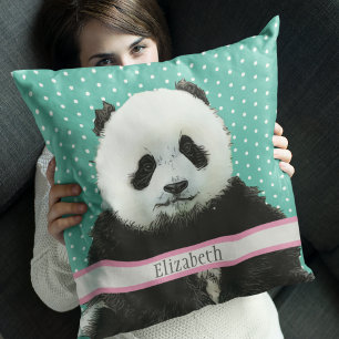 Adorable Panda Bear Name Kids Room Animal Cushion